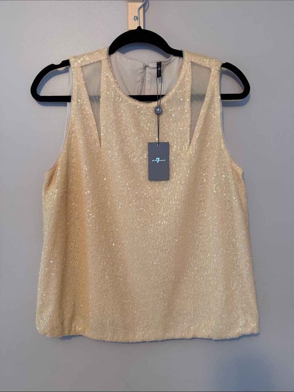 7 For All Mankind Sequin Sleeveless Shell Top in Light Gold